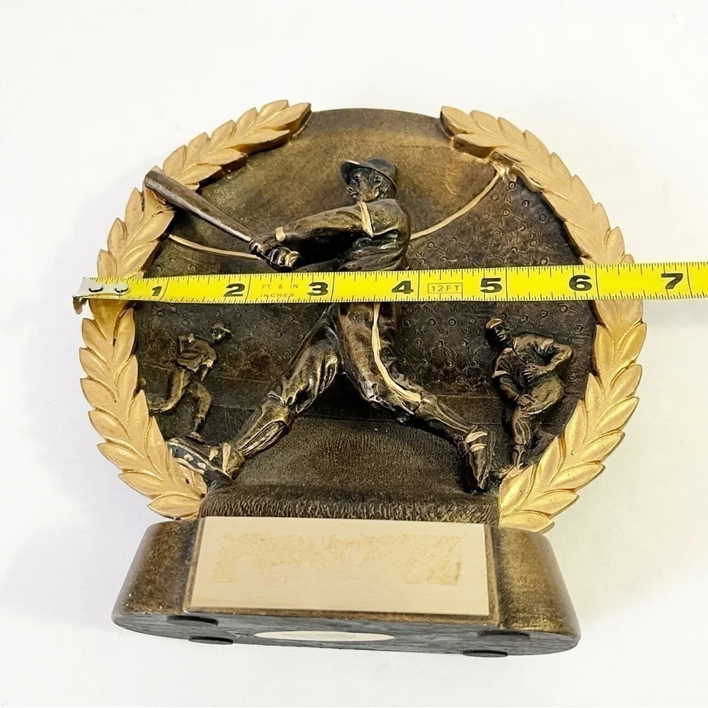 Gold Male Baseball Batter Resin Trophy Awards Plaque Coach Gift 3D Raised Relief